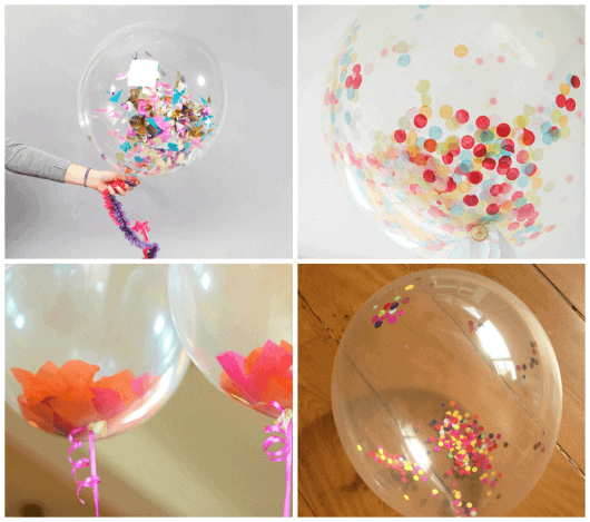 decorando festa com balões e confete