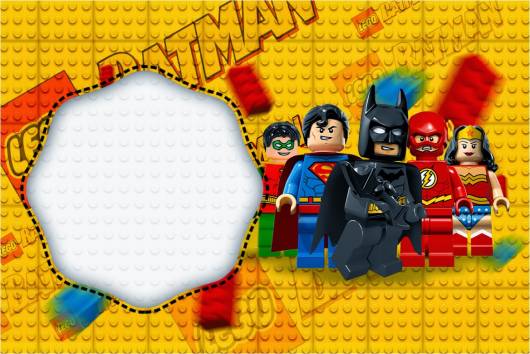 convite para festa super heróis lego