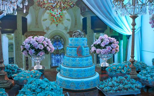 linda decoração de festa 15 anos na cor azul