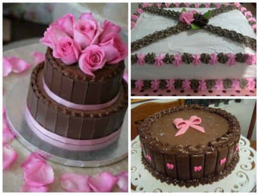 bolo simples marrom e rosa
