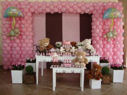 festa provençal de ursinhos marrom e rosa