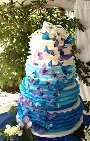 bolo 15 anos azul com borboletas