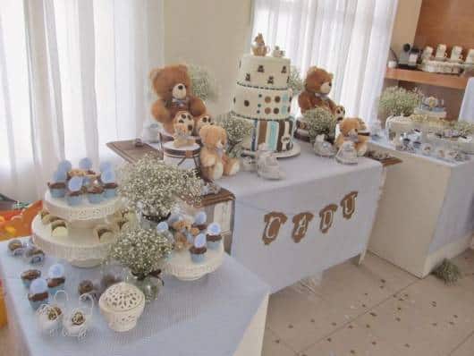 decoração mesa doces azul de chá de bebê