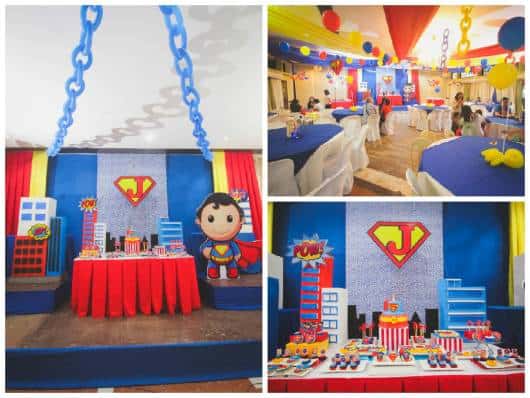 decoração de festa do superman para bebê