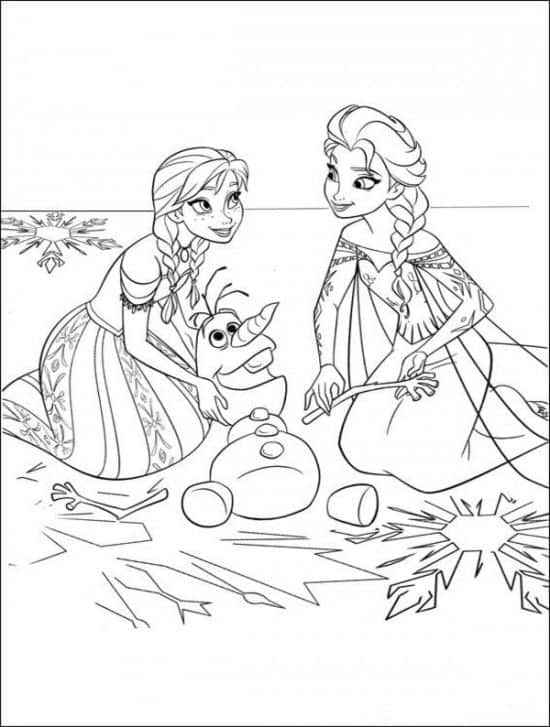 personagens Anna, Elsa e Olaf