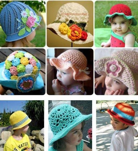 Fotos de crianças usando chapéu de crochê, meninos e meninas