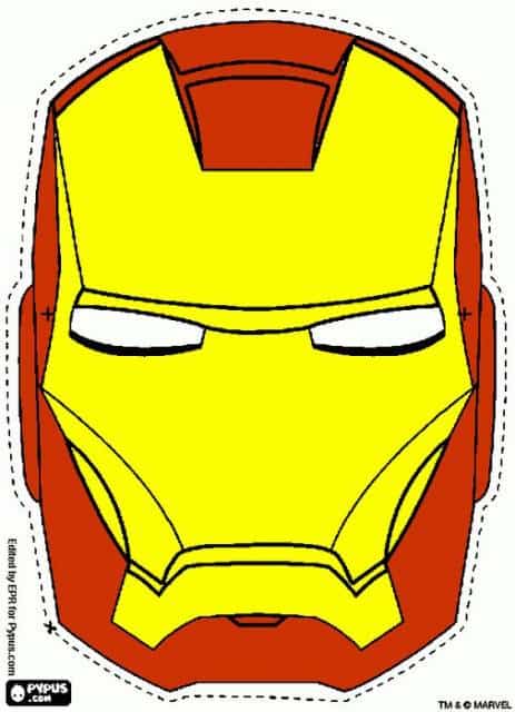 Molde de máscara do Homem de Ferro amarela e vermelha.