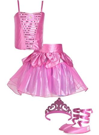 Fantasia de bailarina rosa, com sapatilhas e coroa.
