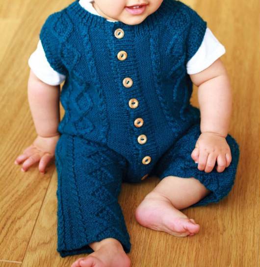 macacão de crochê para bebê azul com manga curta