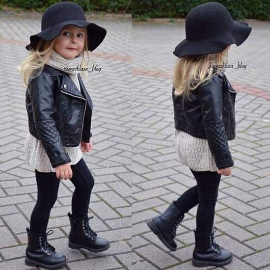 look infantil feminino com jaqueta preta