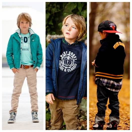 Três modelos diferentes de jaqueta infantil masculina.