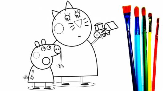 desenhos para colorir Peppa Pig com o gato