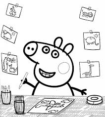 desenhos para colorir Peppa Pig desenhando em casa