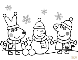 desenhos para colorir Peppa Pig brincando na neve