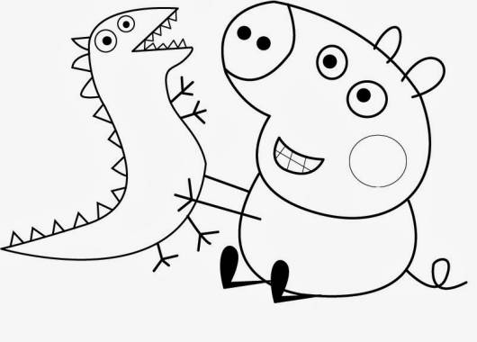 desenhos para colorir Peppa Pig com dinossauro