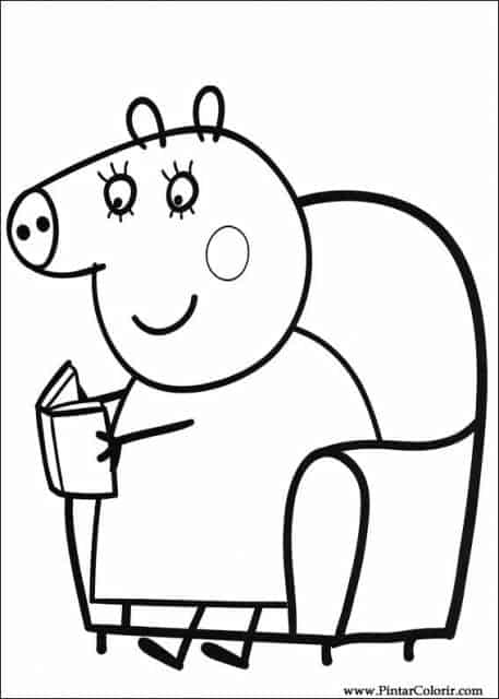 desenhos para colorir Peppa Pig lendo um livro