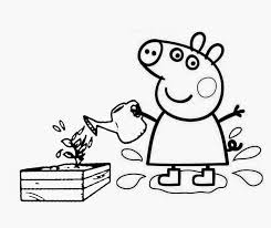 desenhos para colorir Peppa Pig regando plantas