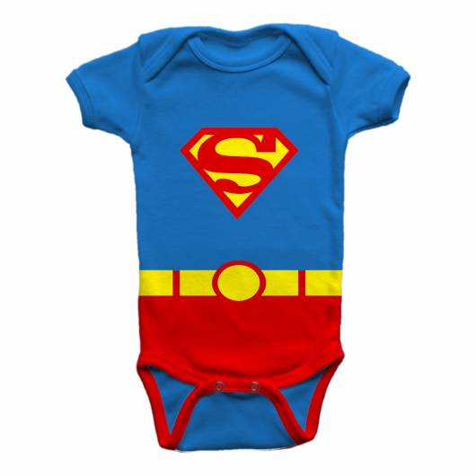 Body Infantil Super Homem vermelho, amartelo e azul