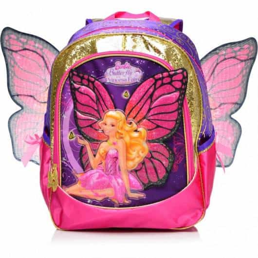 Mochila da Barbie modelo Butterfly com asas rosa e roxa de costas