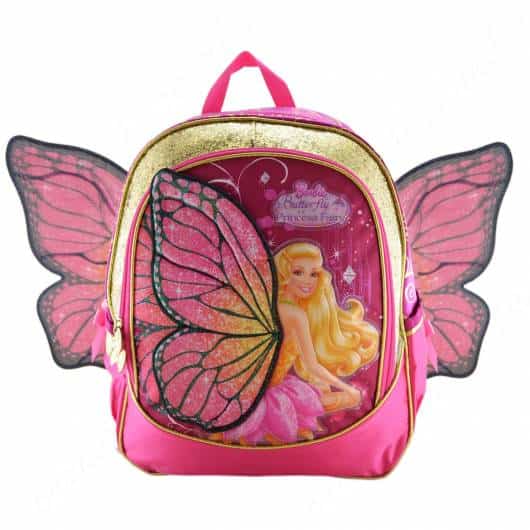 Mochila da Barbie modelo Butterfly com asas de costas rosa e dourada