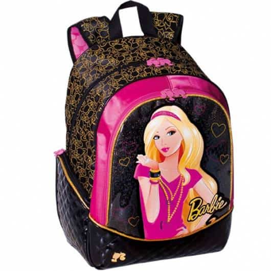 Mochila da Barbie modelo Rock preta, rosa e dourada de costas