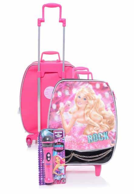 Mochila da Barbie modelo com microfone rosa com rodinha
