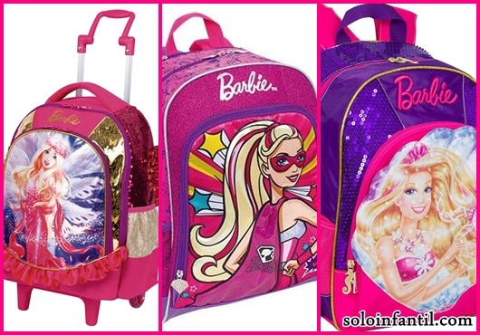 Mochila da Barbie modelos de rodinha e costas rosa e roxa