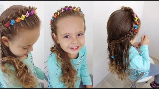 Penteado Infantil cabelo semi preso com tiara de borboletas