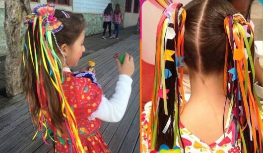 Penteado Infantil para Festa Junina maria chiquinha com fitas coloridas
