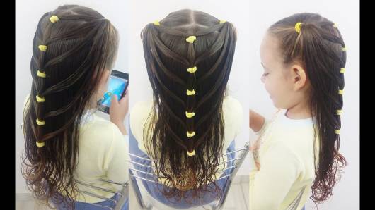 Penteado Infantil para escola cabelo solto com mechas presas atrãs