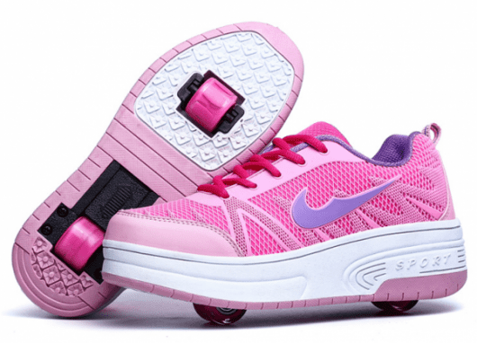 Tênis de rodinha feminino rosa claro com cadarço pink