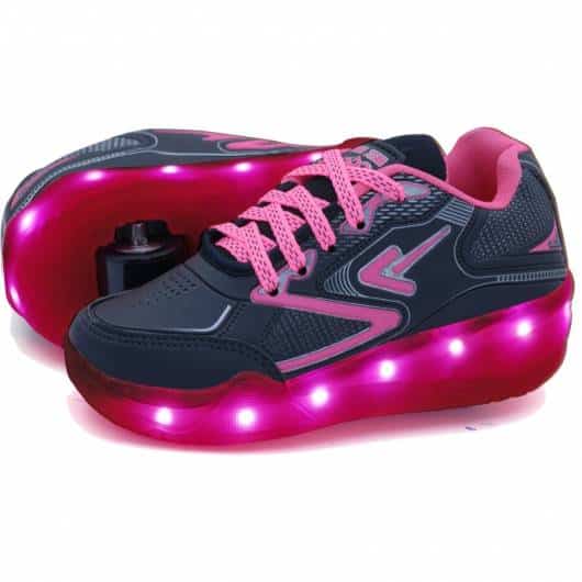 Tênis de rodinha com LED feminino preto e rosa