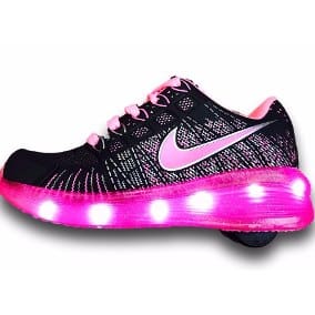 Tênis de rodinha feminino preto e rosa Nike com LED