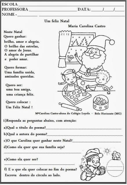 Atividades de Natal para Ensino Fundamental com poema