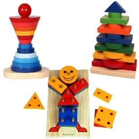 Brinquedo Montessori de madeira: boneco de formas diferentes