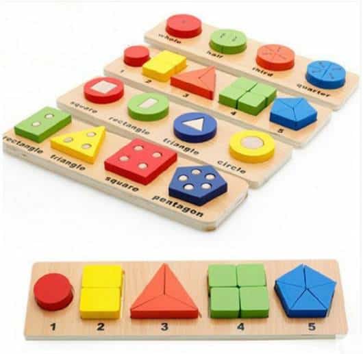 Brinquedo Montessori de madeira: formas coloridas