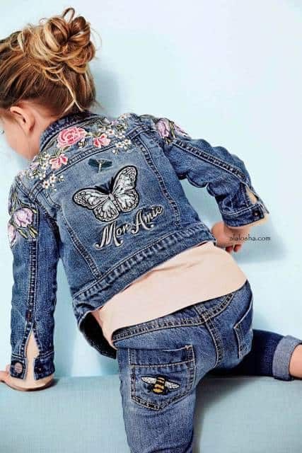 Jaqueta jeans feminina infantil customizada com bordado