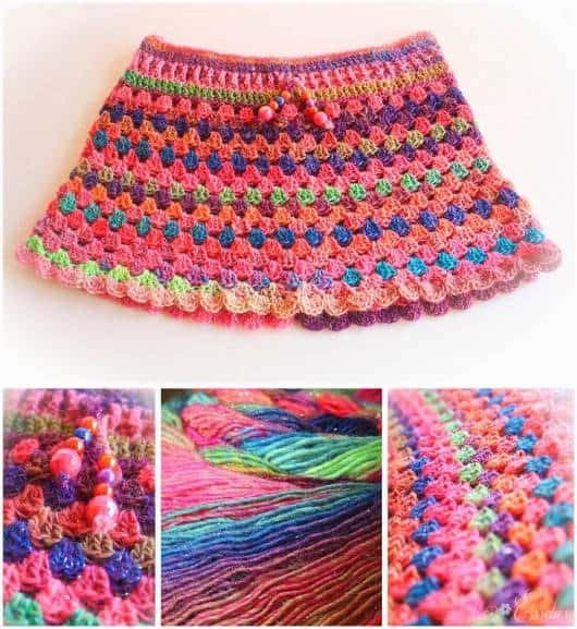 Ideia de saia colorida de crochê para saída de praia
