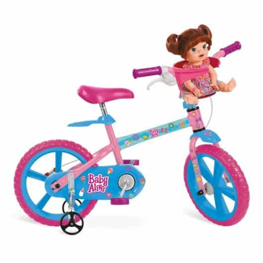 Olha que bicicleta fofa, com cadeirinha para boneca