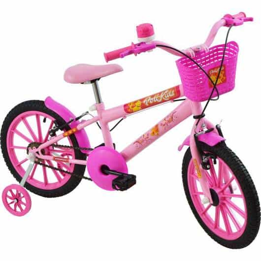 Bicicleta com rodinhas e cestinha pink