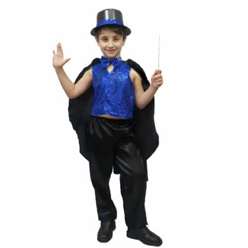 Modelo de fantasia de mágico com colete azul