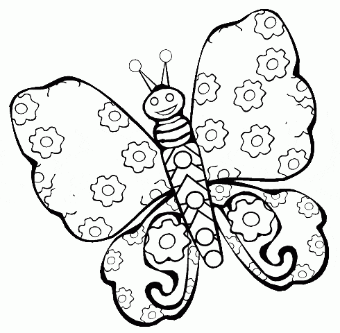 Desenho de borboleta com flores para colorir