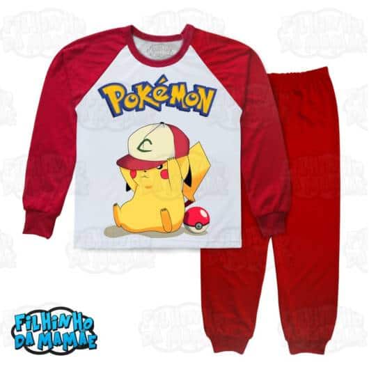 Pijama com estampa do Pikachu em vermelho e branco, que tal?
