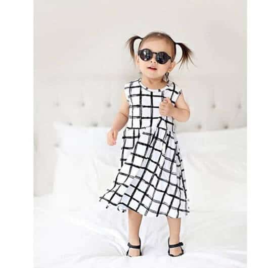 vestido xadrez infantil preto e branco