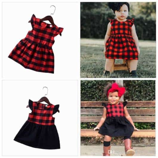 Duas opções diferentes de vestidos com xadrez vermelho e preto