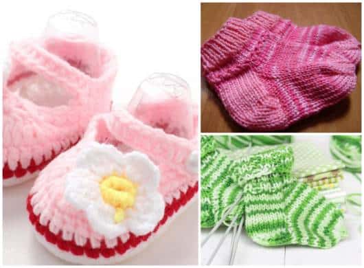Você mesma pode fazer meias lindas de crochê ou tricô para seu bebê