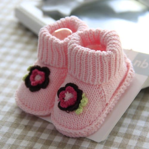 Meia / sapatinho de lã rosa bebê