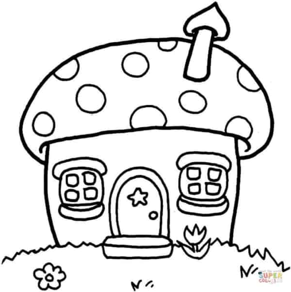 casa de cogumelos para colorir