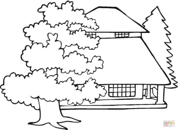 desenho de casa com árvores