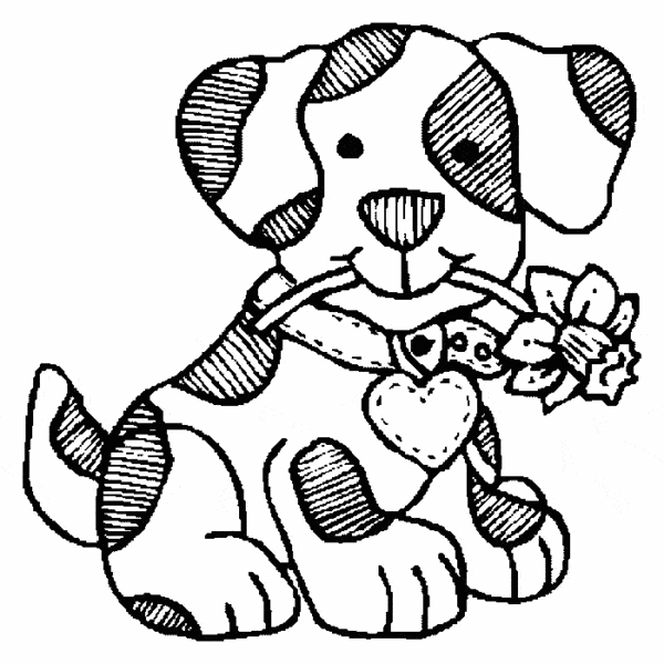 Cachorro com flor para colorir